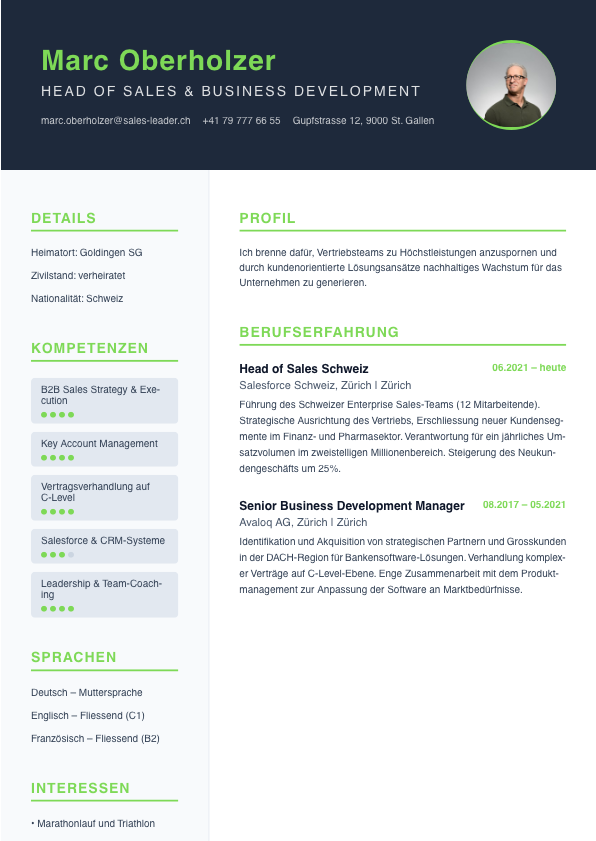 PARAT CV Impact Template — Premium Schweizer Lebenslauf für Führungspositionen, starkes Layout für maximale Wirkung