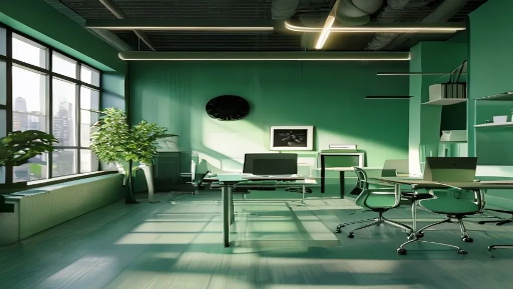 Modernes Schweizer Büro mit Laptop und mintgrünen Akzenten